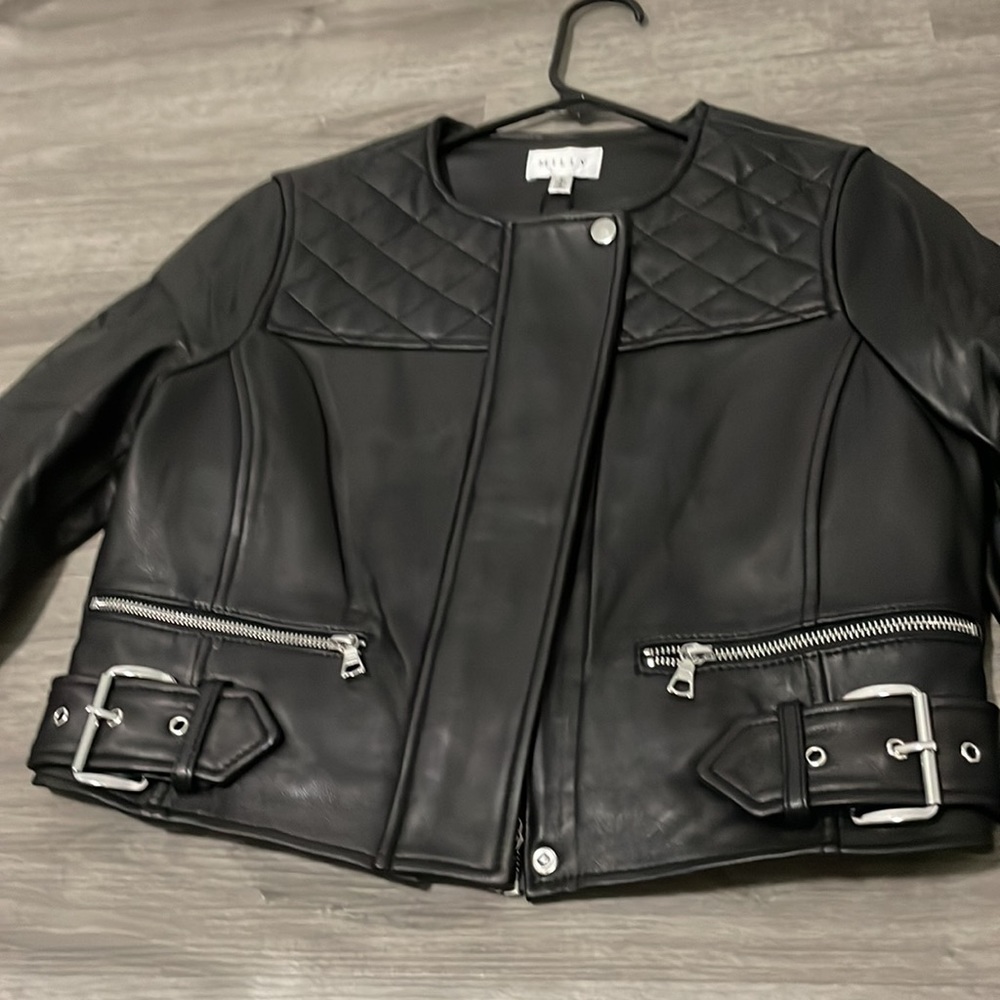 NWT MILLY Belted SAMANTHA Leather BIKER Moto
Crop JACKET Women small MSRP $745